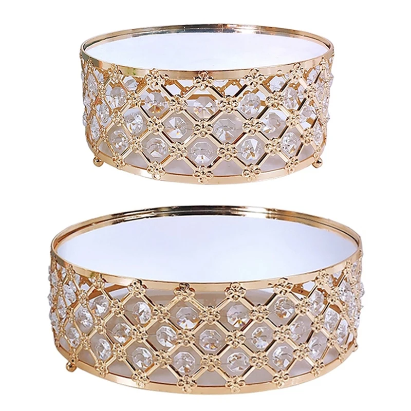 

2 шт., золотистые зеркальные круглые подставки для украшения капкейков, свадебных десертов, домашний декор, средний и маленький