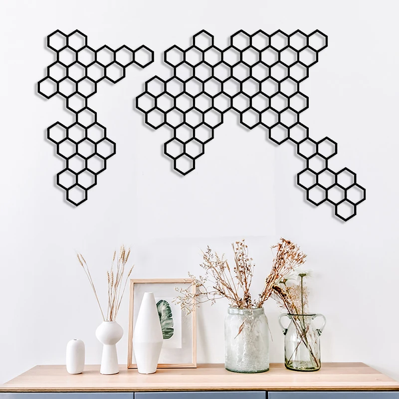 

Карта мира, состоящая из шестиугольника, художественный Декор для дома, офиса, гостиной, декор комнаты, эстетический акриловый материал, раз...