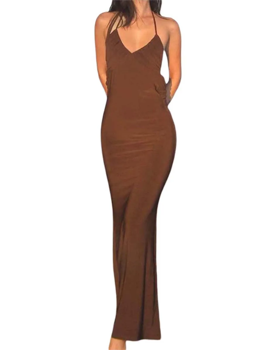 

Женское платье без рукавов Awoscut, Летнее Длинное платье средней длины с открытой спиной, на тонких бретелях, блестящее облегающее платье со складками
