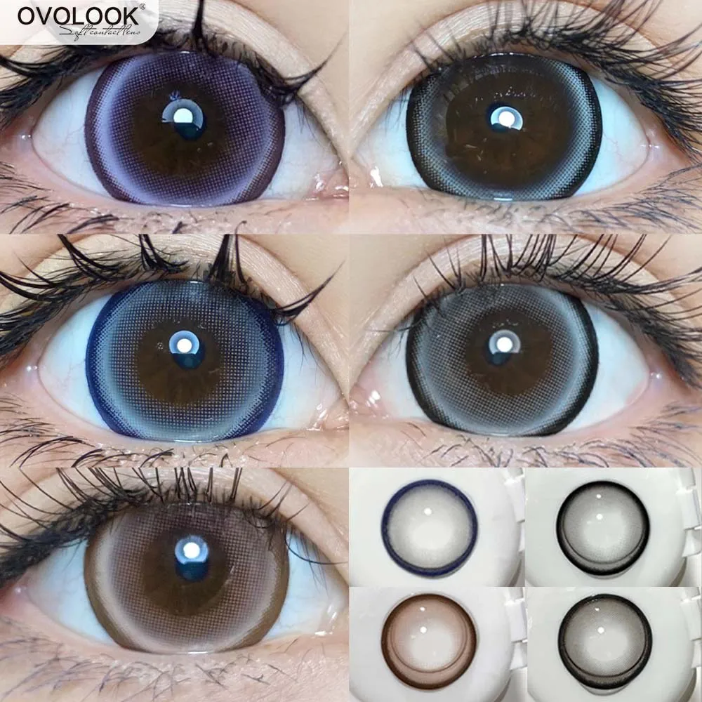 OVOLOOK-2PCS/Pair Big Lenses Pearl Series Color Contact Lenses For Eyes Blue Purple Pink Black Gray Beauty Pupils 14.5mm Yearly