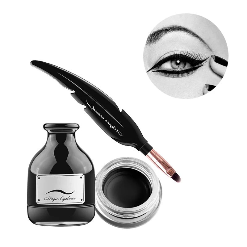 

Black Waterproof Eyeliner Cream With Feather Brush Natural Long-lasting Eye Liner Gel Beauty Cosmetics Single Eyes Makeup Brush