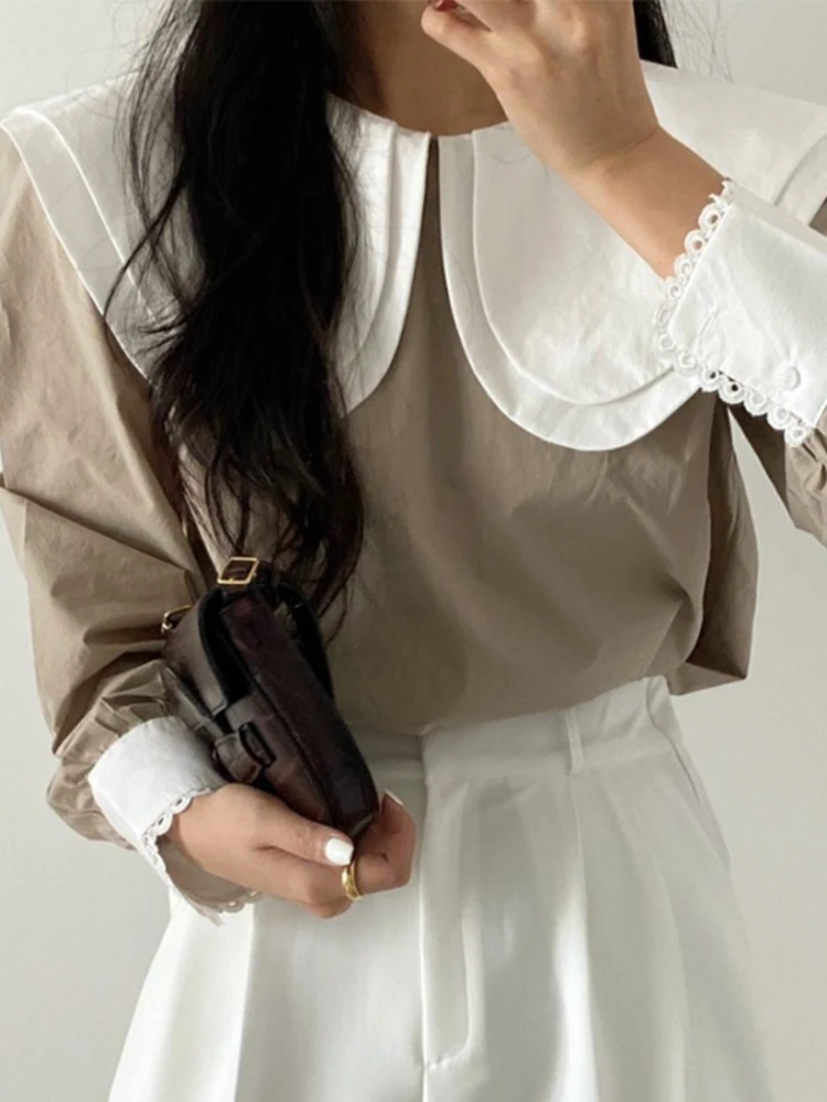 Женский пуловер с длинным рукавом элегантный контрастной расцветки кукольным