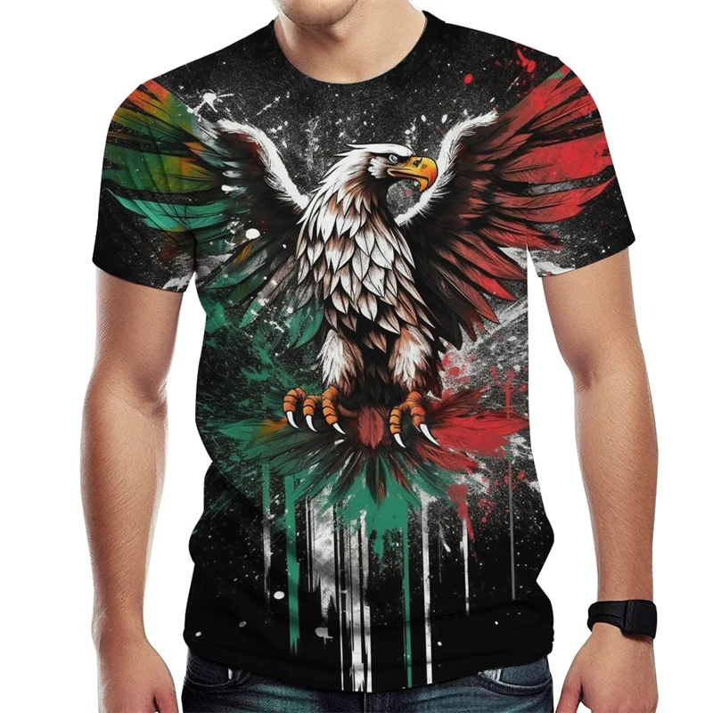 

Mexico National Flag 3d Print T Shirt Men Mexican Fashion Eagle Pattern Short Sleeve Oversized Man Tops Casual Streetwear Tees