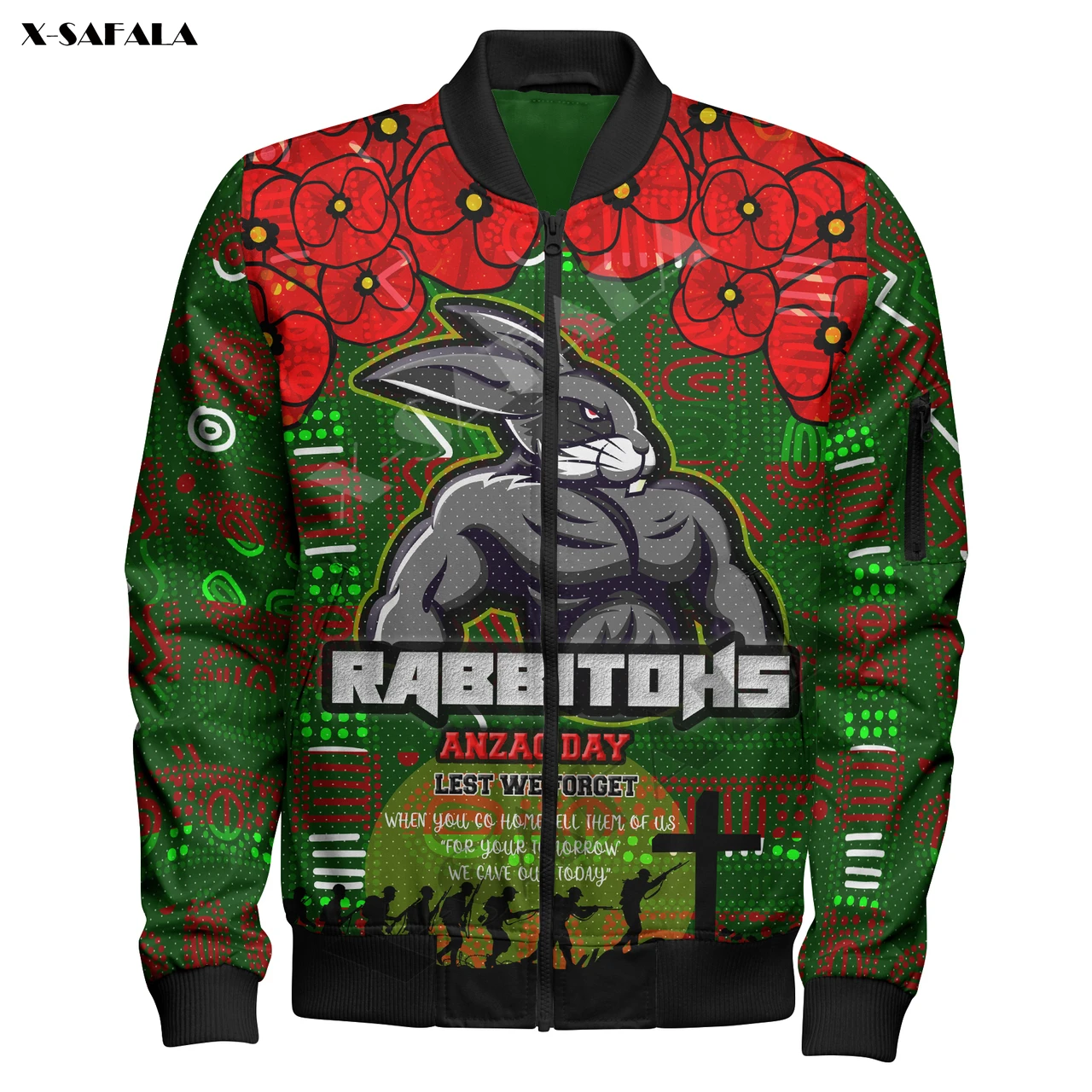 

Australia Rabbitohs Rugby Aboriginal Anzac 3D Printed Bomber Thick Jacket Man Outwear Flight Pilot Tattoo Zipper Coat Overcoat