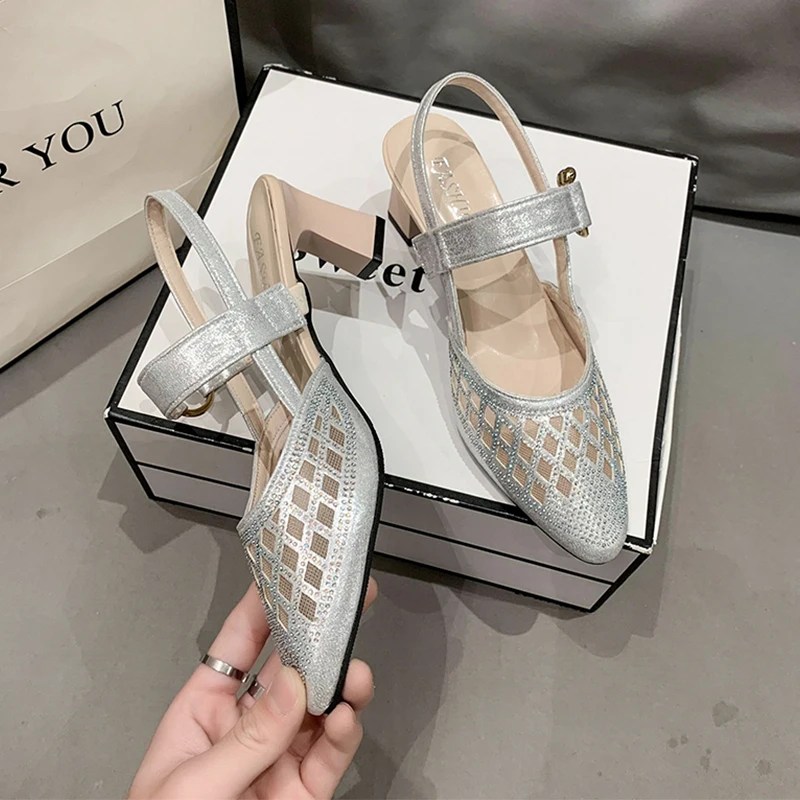 

Женские босоножки на высоком каблуке, сетчатые туфли-лодочки с острым носком, шлепанцы под платье, лето 2023