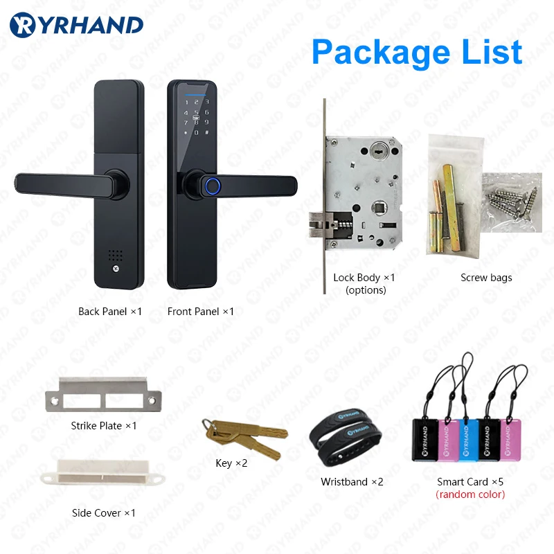YRHAND K7 cerradura intelige Biometric Black Smart Lock Tuya App Remote Unlocking Keyless wifi Lock Electronic Door Lock images - 6