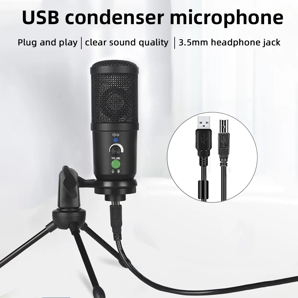 

BM-66 Professional Studio Gaming Condenser Microphone Stand Karaoke Recording USB Plug Mic for PC Computer live broadcast Mic