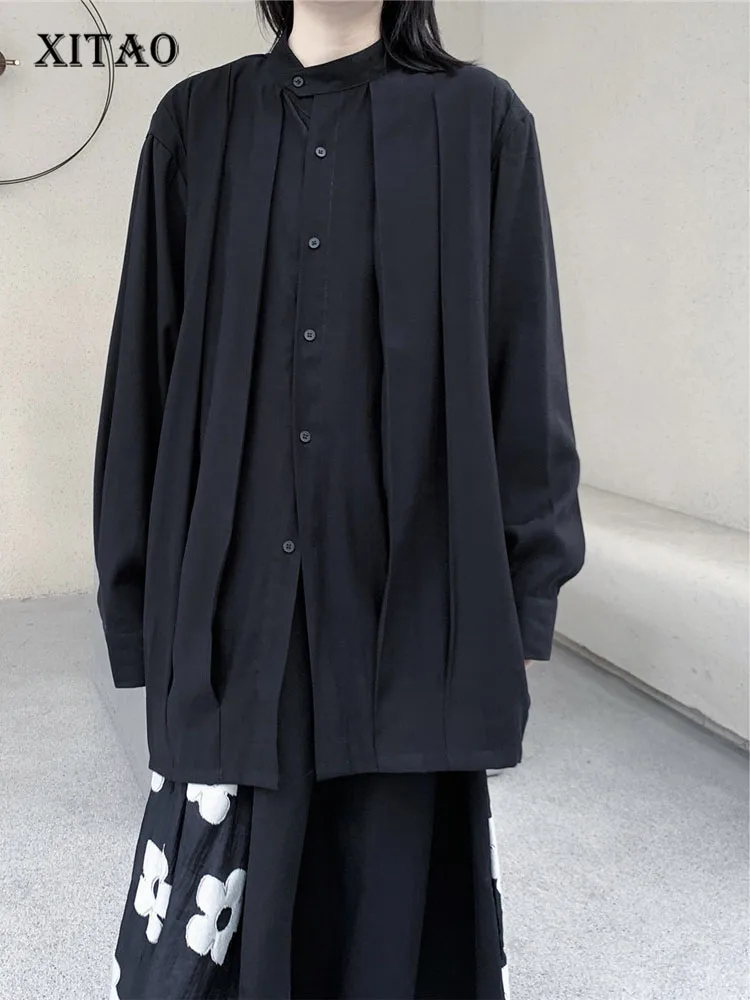 

XITAO Black Shirt Fashion New Women Full Sleeve Goddess Fan Single Breast 2022 Summer Minority Irregular Loose Blouse WMD5773