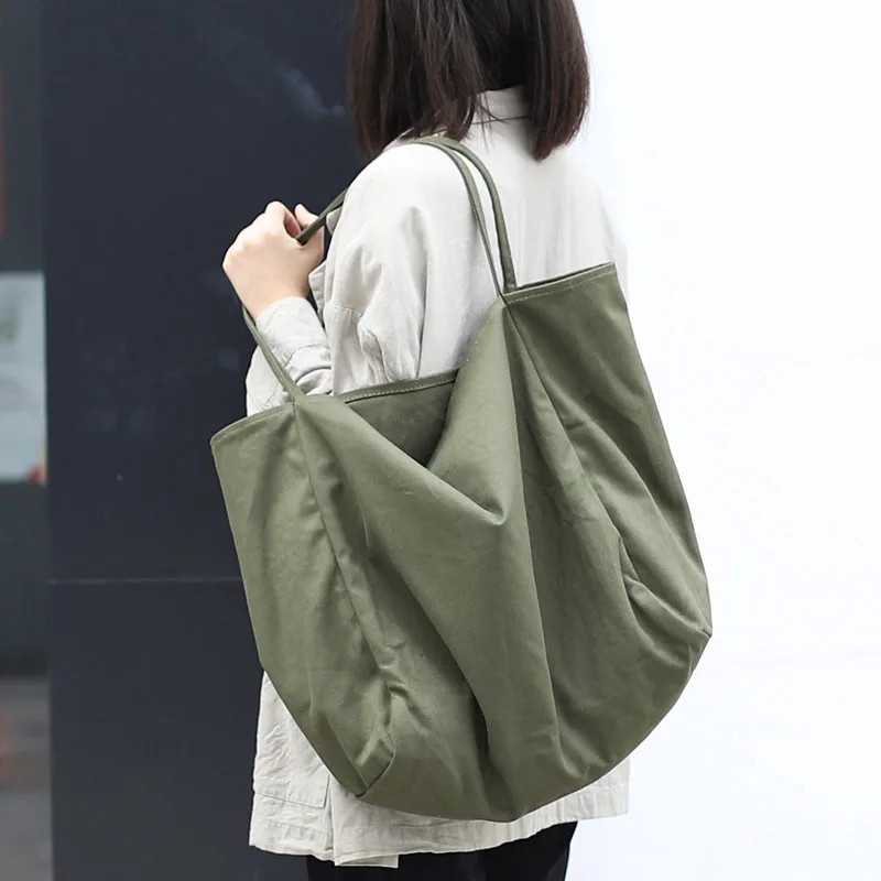 2023 New Korean Style Simple Large Capacity Shopping Bag Ins Mori Artistic Canvas Shoulder Bag Casual Retro Solid Color Tote