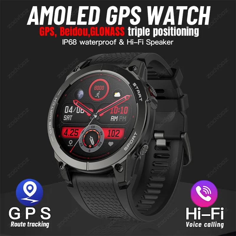 

2023 New Outdoor GPS Smart Watch Men AMOLED Screen Display Health Monitor Voice Calling Sport Watches IP68 Waterproof Smartwatch