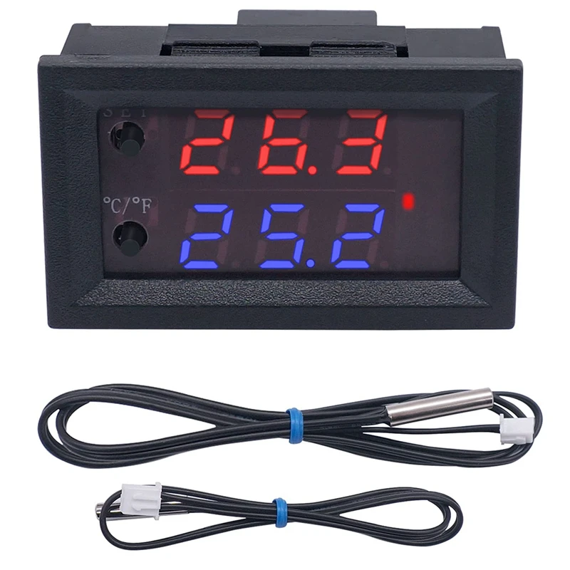 

DC12V Temperature Controller Programmable -50 To 110 ℃ Red/Blue LED Display Heating,With NTC 10K Waterproof Sensor Probe