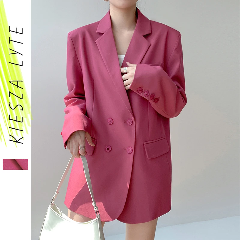 Women Rose-red Blazer 2022 Spring Autumn Minority Fashion Loose Female Suit Jacket
