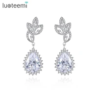 luoteemi fashion cubic zirconia crystal long drop earrings with leaf for elegant women cz bridal wedding jewelry accessories