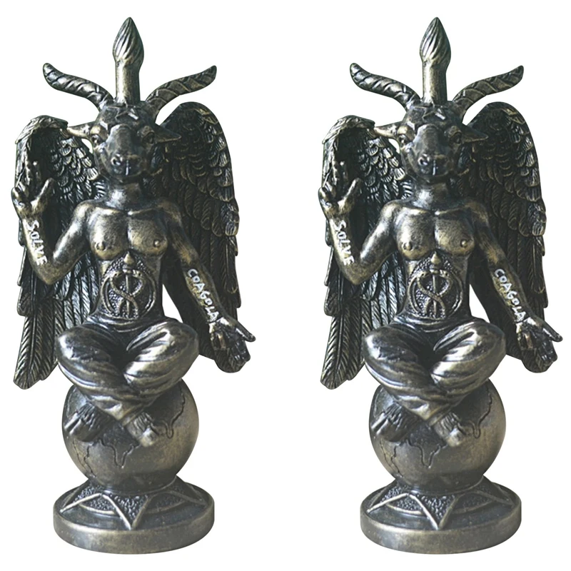 

2X Satanic Idol Baphomet Sculpture Zen Meditation Magic Wing Goat Statue Resin Crafts Religious Ornaments Home A