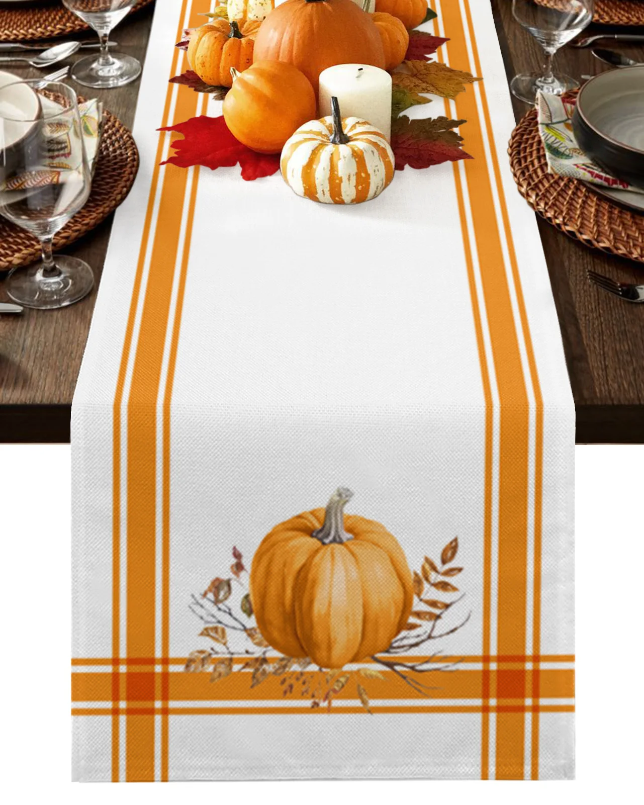 

Autumn Thanksgiving Orange Pumpkin Wedding Table Runners Table Mats Party Table Decor Festival Holidays Christmas Tablecloths