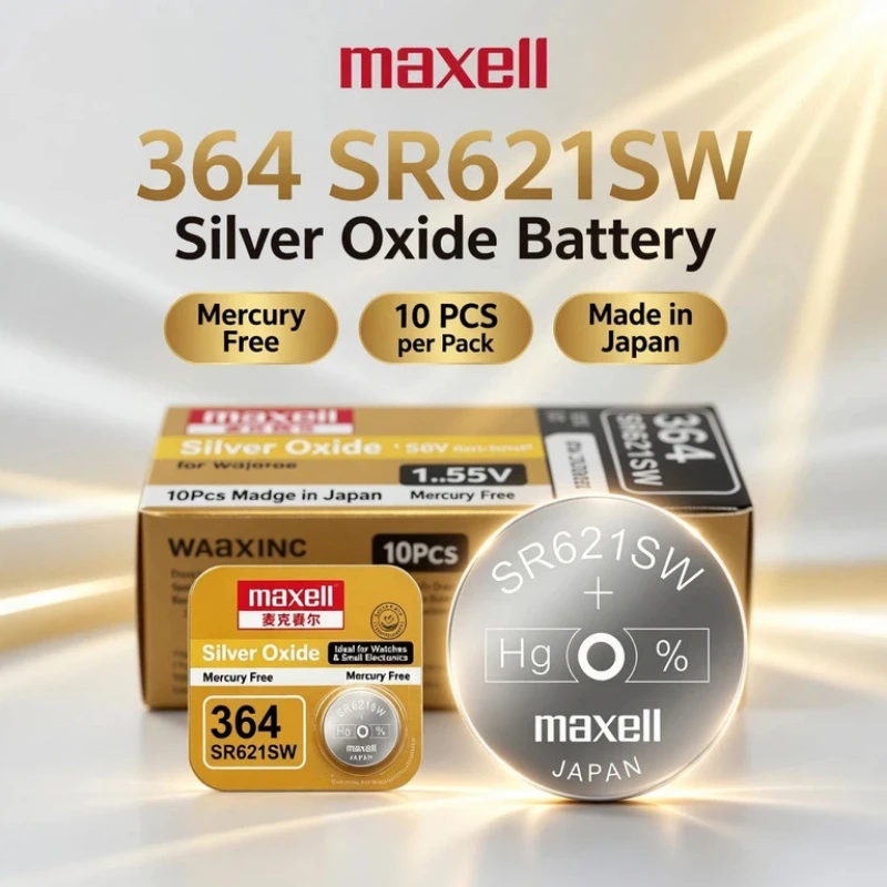 Фото Батарейка-таблетка Maxell AG1 SR621SW из оксида серебра 1.55В LR621 364 CX60 для часов, калькуляторов, игрушек, пультов ДУ, упаковка 5-100 шт. для электроники №2