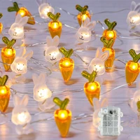 easter string lights rabbit carrot led decorative lights waterproof battery case cute cartoon string lights party decoration