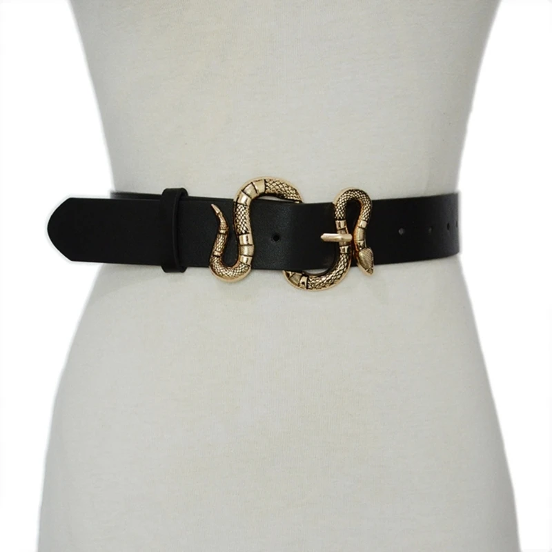 

Fashion Pu Leather Waist Belt with Snake Buckle for Women Jeans Skirt Decors