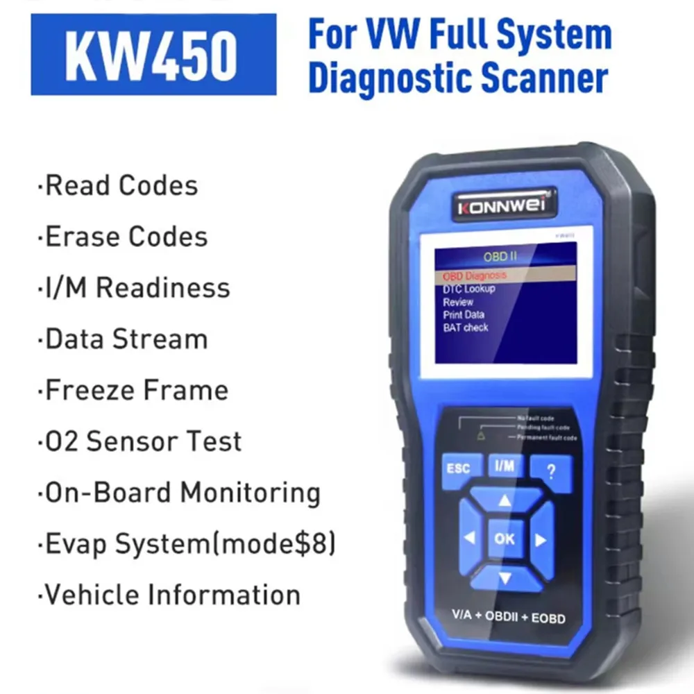 Диагностический инструмент KONNWEI KW450 OBD2, профессиональный сканер с функцией проверки неисправности двигателя, KW208/KW510/KW650/KW850 Диагностический инструмент KONNWEI KW450 OBD2, профессиональный сканер с функцией проверки неисправности двигателя, KW208/KW510/KW650/KW850