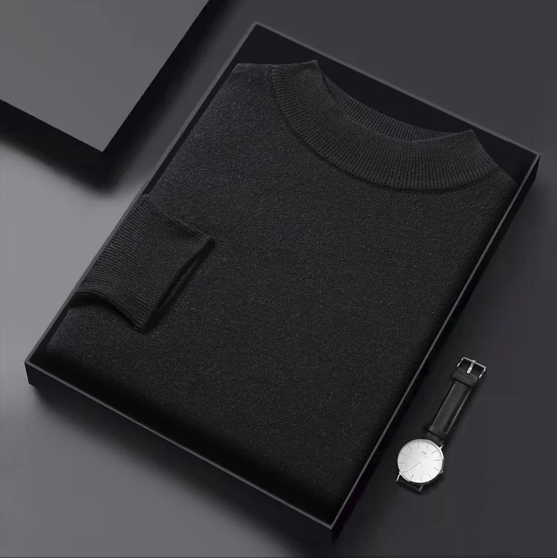 

Новинка 2023, мужской Однотонный свитер с высоким воротником, вязаная одежда, модное повседневное нижнее пальто