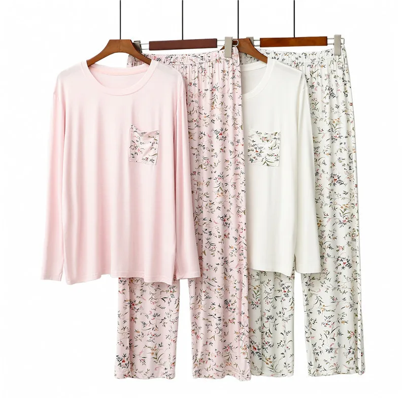 

2023 New Women Comfort 2PCS Modal Pajama Set Short Sleeve Printed Pijama Mujer Femme Loose Nightwear Suit Female Casual Homewear