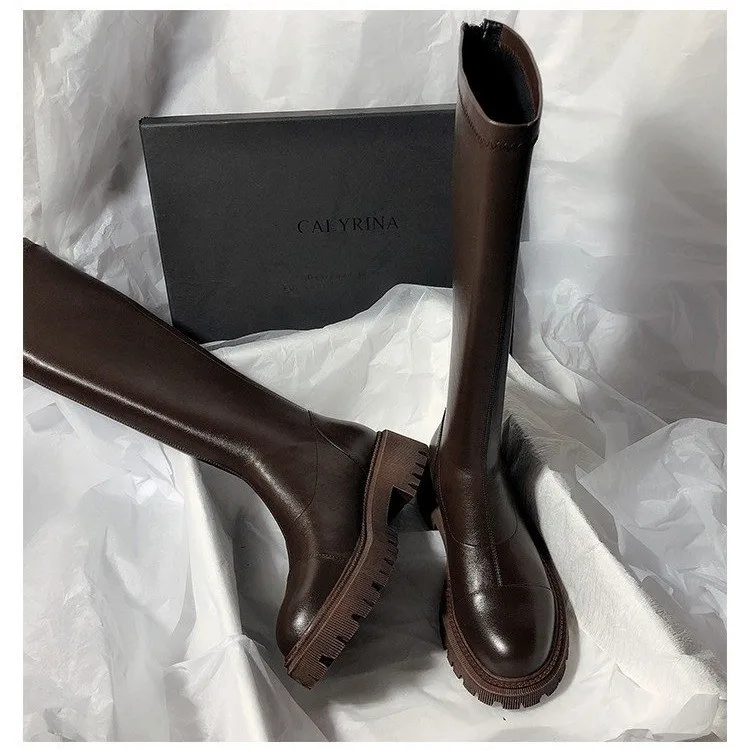 

Fashion Non-Slip Thick Bottom Knee High Boots Women High Quality Round Toe Zip Motorcycle Boot Platform Shoe Goth Botas De Mujer