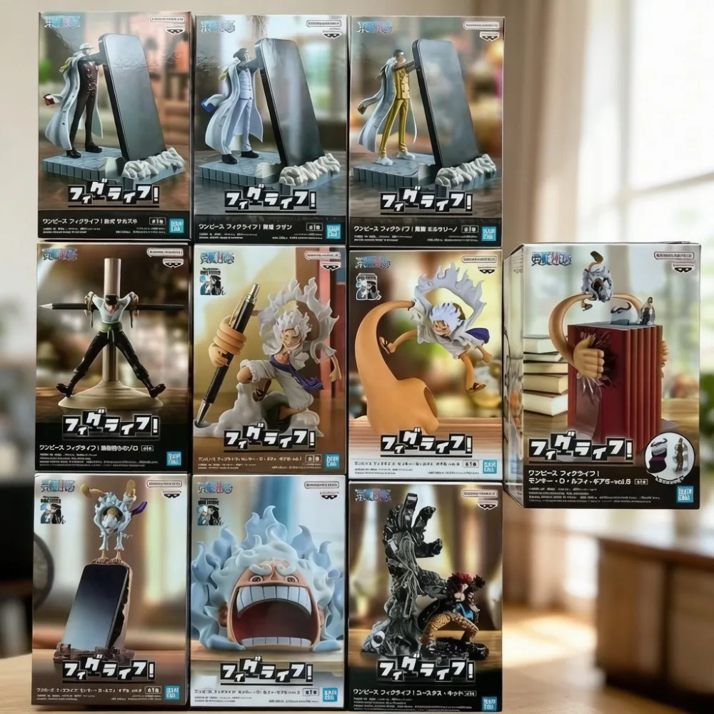 Фото Подставка для телефона Banpresto One Piece Figlife, различные модели: Луффи Gear5, Зоро, Кизару. Аниме-фигурка, настольный держатель, подставка для ручек, модель, игрушка, подарок. №1