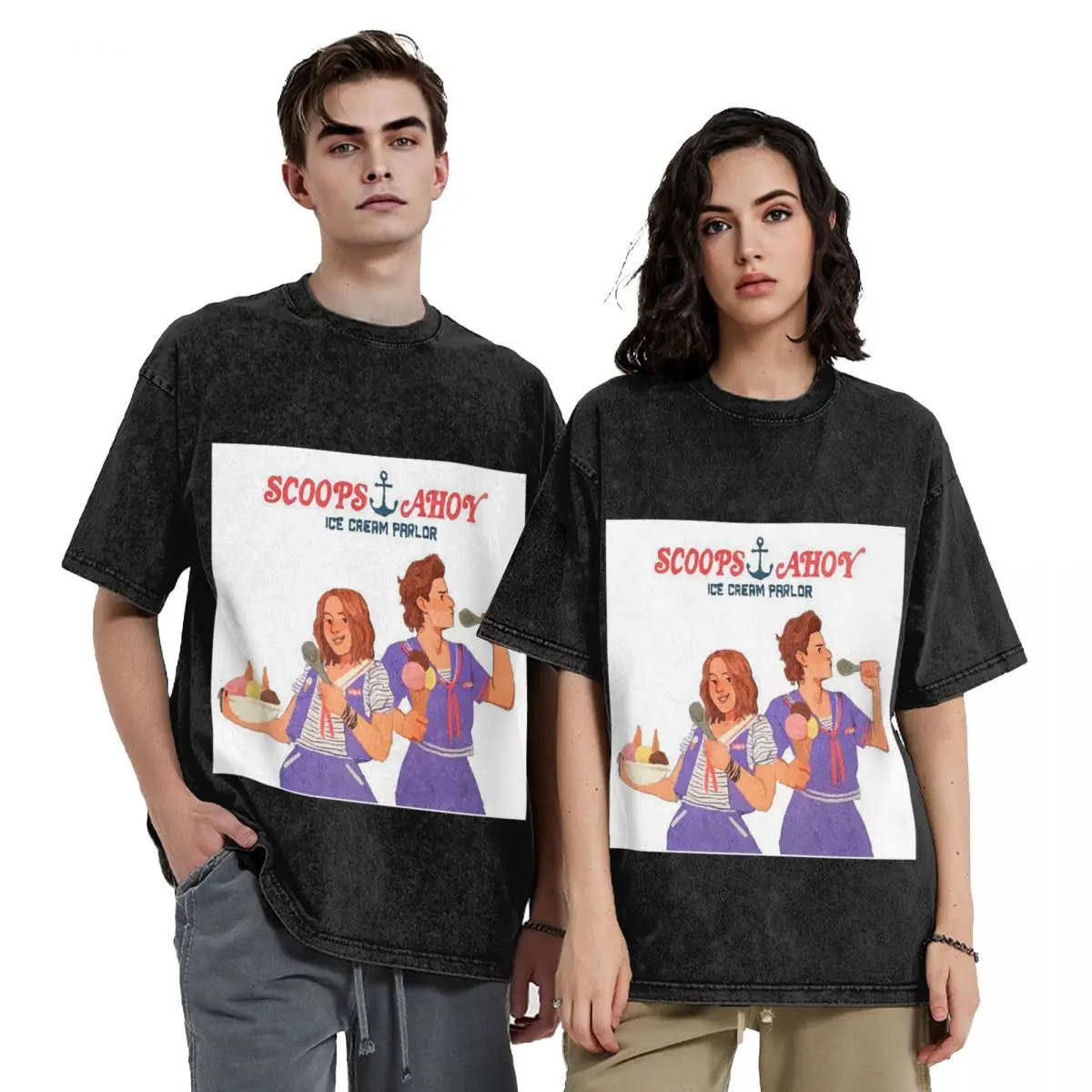 Фото Футболки с коротким рукавом в стиле хип-хоп Dingus By Teeourguest Scoops Ahoy, топы с эффектом потертости, уличная одежда, футболки в стиле Харадзюку для мужчин и женщин №1