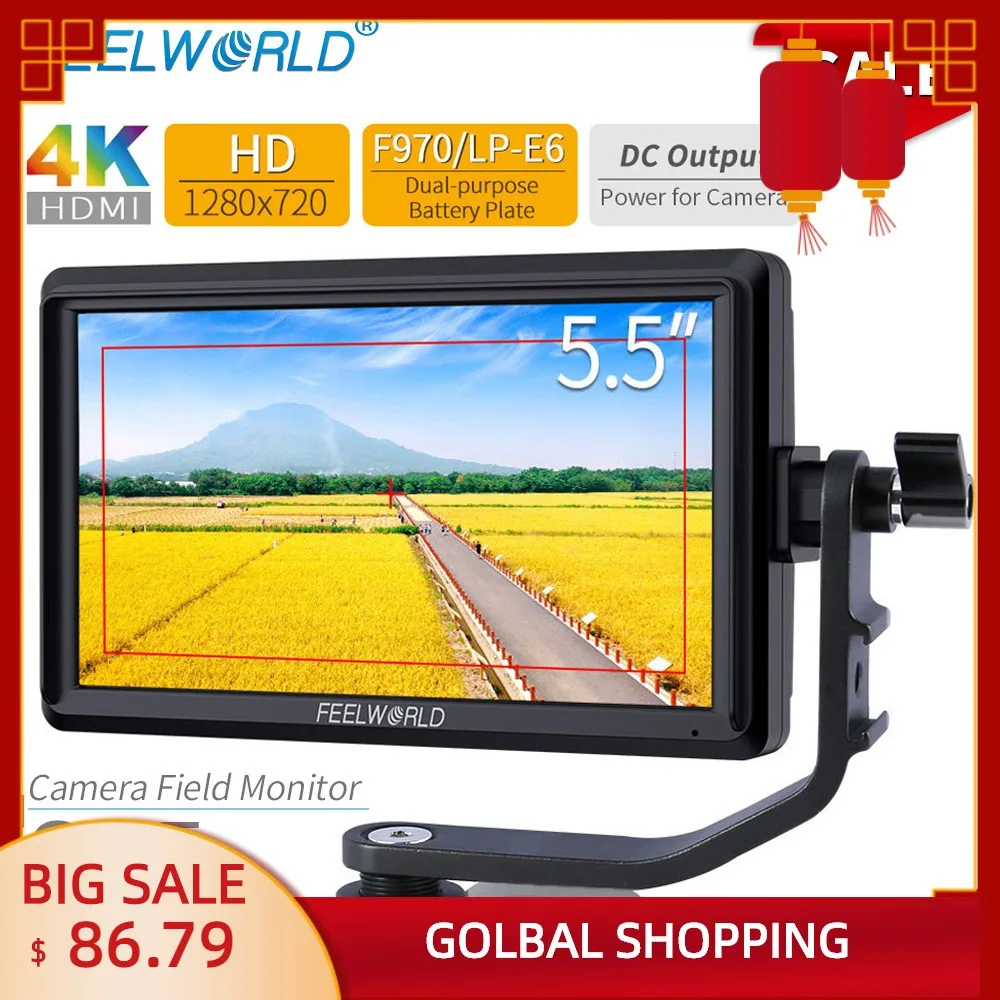 Exibição de Campo dc para Nikon Feelworld Polegada Dslr Câmera 4k Hdmi Lcd Ips hd 1280×720 Monitor 8.4v Saída Sony Canon S55 5.5