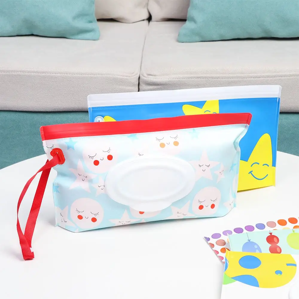 

EVA Baby Refillable Wet Wipes Bag Portable Flip Cover Cosmetic Pouch Snap-Strap Tissue Box Carrying Case Stroller Accessory