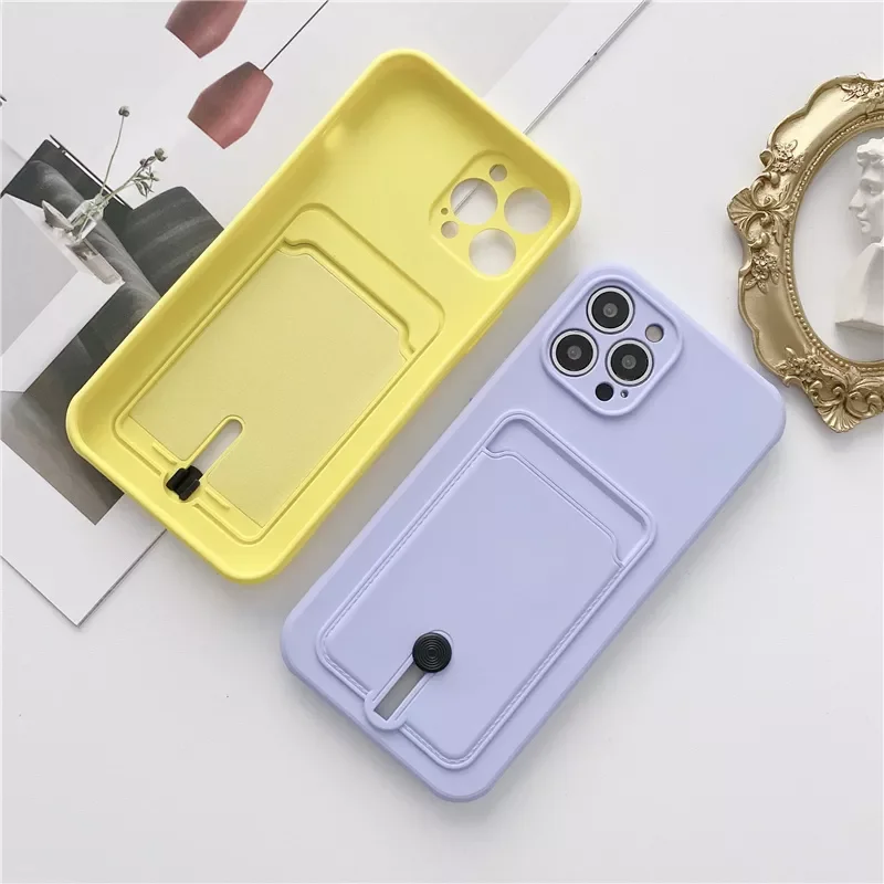 

2022 Trend For iPhone 13 11 12 14 Pro Max XR XS Max 7 8 Plus X SE2020 Soft Silicone Shockproof Cover Candy Color Wallet Card Cas