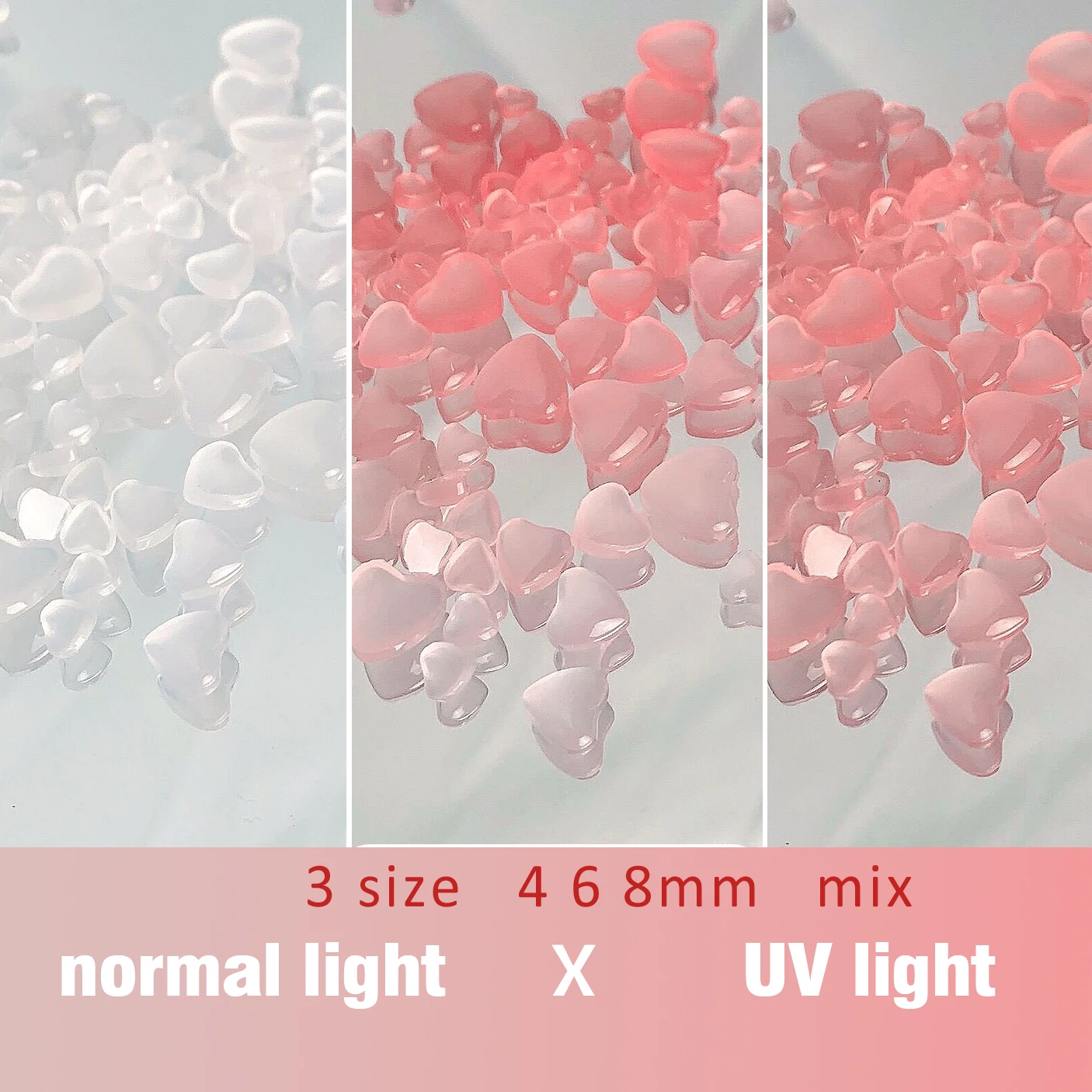 

100 шт./пакет сердце меняет цвет ногтей ювелирные изделия чувствительное к УФ сердце украшение для ногтей смешанный 4 6 8 мм светильник меняет ...