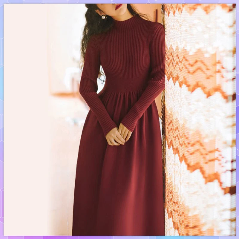 

Красное вечернее облегающее Платье Вечерние длинным рукавом, Осенние винтажные повседневные зимние элегантные платья средней длины для женщин 2022