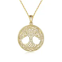 YFN 14K Gold Tree of Life Necklace for Women Celtic Knot Family Tree Pendant Real Gold Fine Jewelry Birthday Gifts