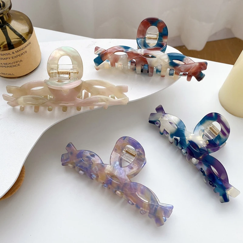 

Элегантная винтажная витая заколка для волос для женщин, зажим для волнистых акул, Корейская ацетатная пластина, зажим для волос, японские а...