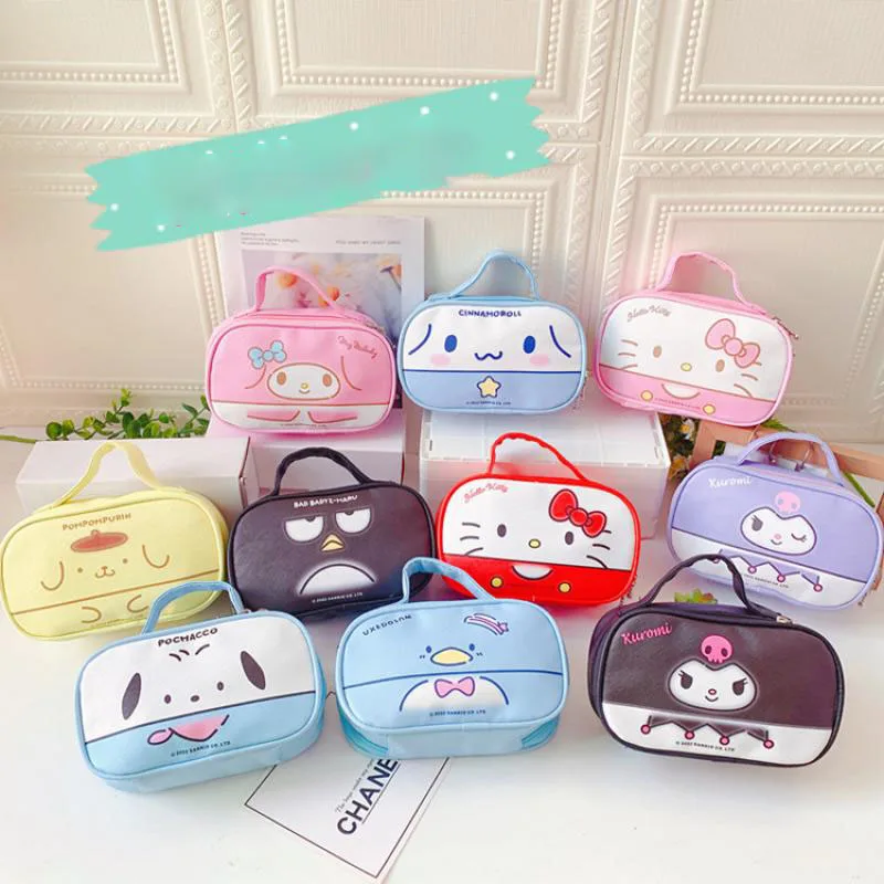 

19Cm Sanrios Cartoon Cute Cosmetic Bag Kuromi Hello Kittys My Melody Cinnamoroll Kawaii Wash Bag Portable Student Pencil Case