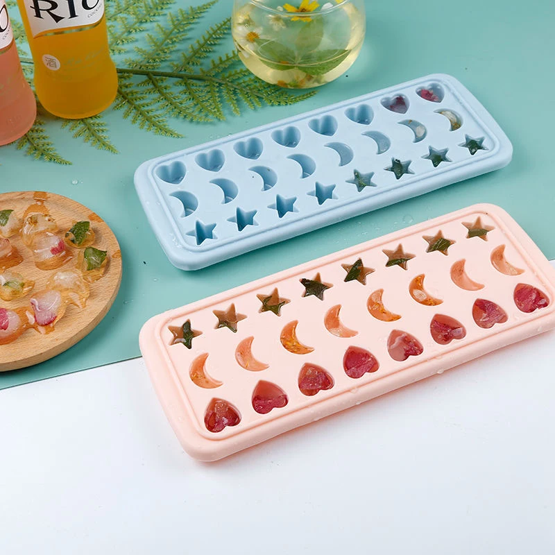 

24 Grid Stars Moon Love Ice Cube Mold Silicone Maker Ice Tray Mould Reusable Food Grade With Lids For Summer Juice Wine DIY Tool