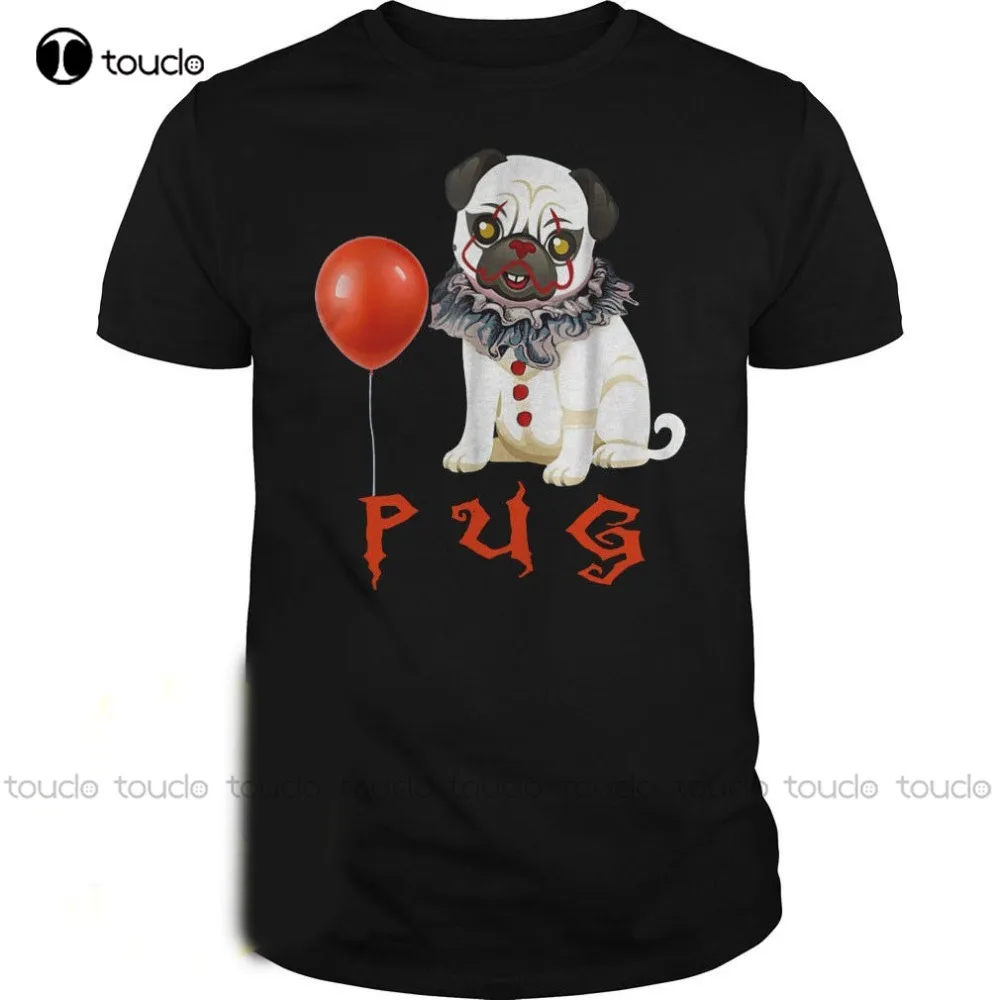 

Забавная хлопковая Футболка It Pug с ужасом для Хэллоуина, собакой и лицом клоуна, топы с уникальным дизайном, футболки, летняя мужская приталенная футболка в стиле хип-хоп для мужчин