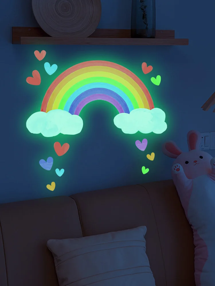 Cartoon Rainbow Clouds Luminous Wall Sticker For Baby Kids Room Bedroom Home Decoration Wallpaper Glow In The Dark Stickers