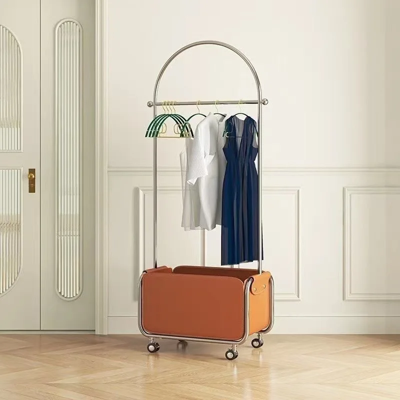 

Stainless Steel Leather Pocket Storage, Bedroom Living Room, Floor Movable Bracket, Metal Clothing Coat Rack Hanging