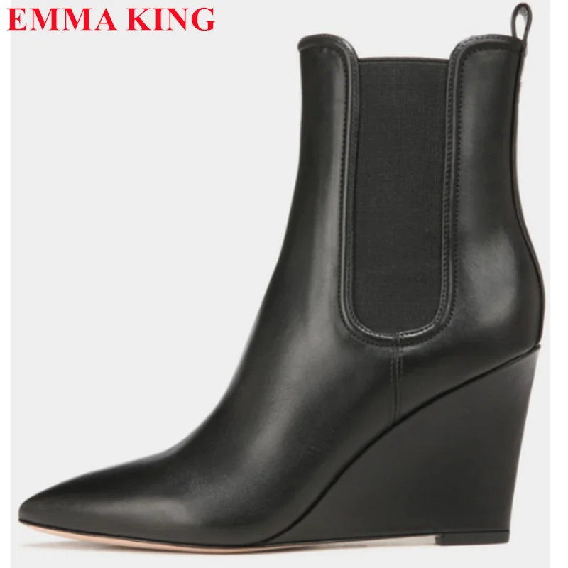 Женские Модные ботильоны на танкетке с острым носком зимние женские короткие