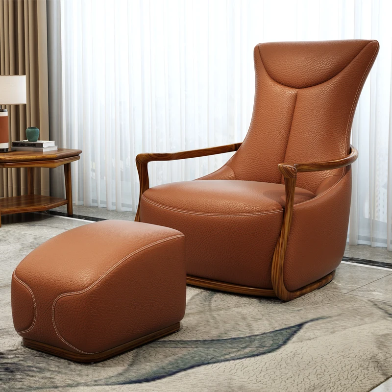 

New Chinese style single sofa chair lazy sofa modern bedroom simple leather leisure balcony tiger chair tiger stool