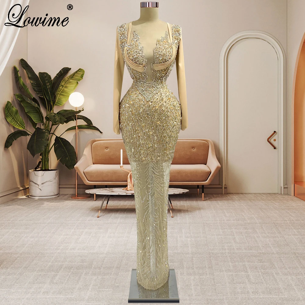 

Long Sleeves Beaded Evening Dresses Mermaid Sparkly Glitter Evening Gowns Formal Wedding Party Dresses Prom Dresses فستان سهرة