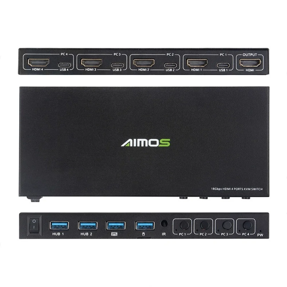 4-портовый HDMI KVM-коммутатор IN 1 Out USB Switch Splitter для общего использования монитора, клавиатуры, мыши с адаптивным EDID/HDCP-дешифрованием на.