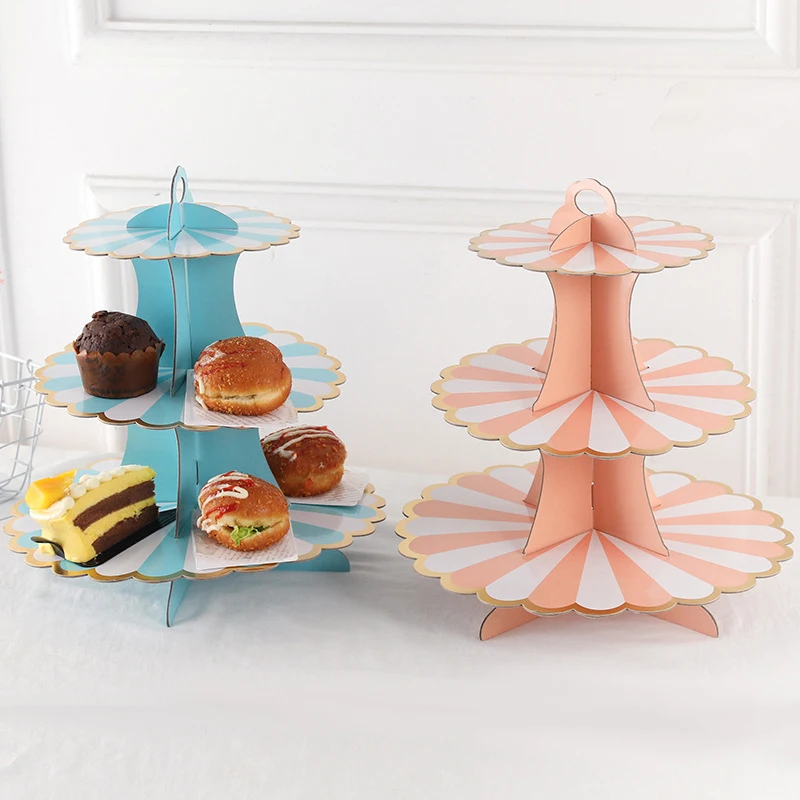 

Disposable Multi-Layer Paper Cake Rack Birthday Party Decoration Three-Layer Hot Stamping Dessert Table Cake Tray Cupcake Stand