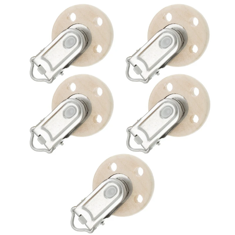 

5Pcs New Wood Home Baby Round Pacifier Clip Metal Holders 3 Hole 4.4cm x 2.9cm