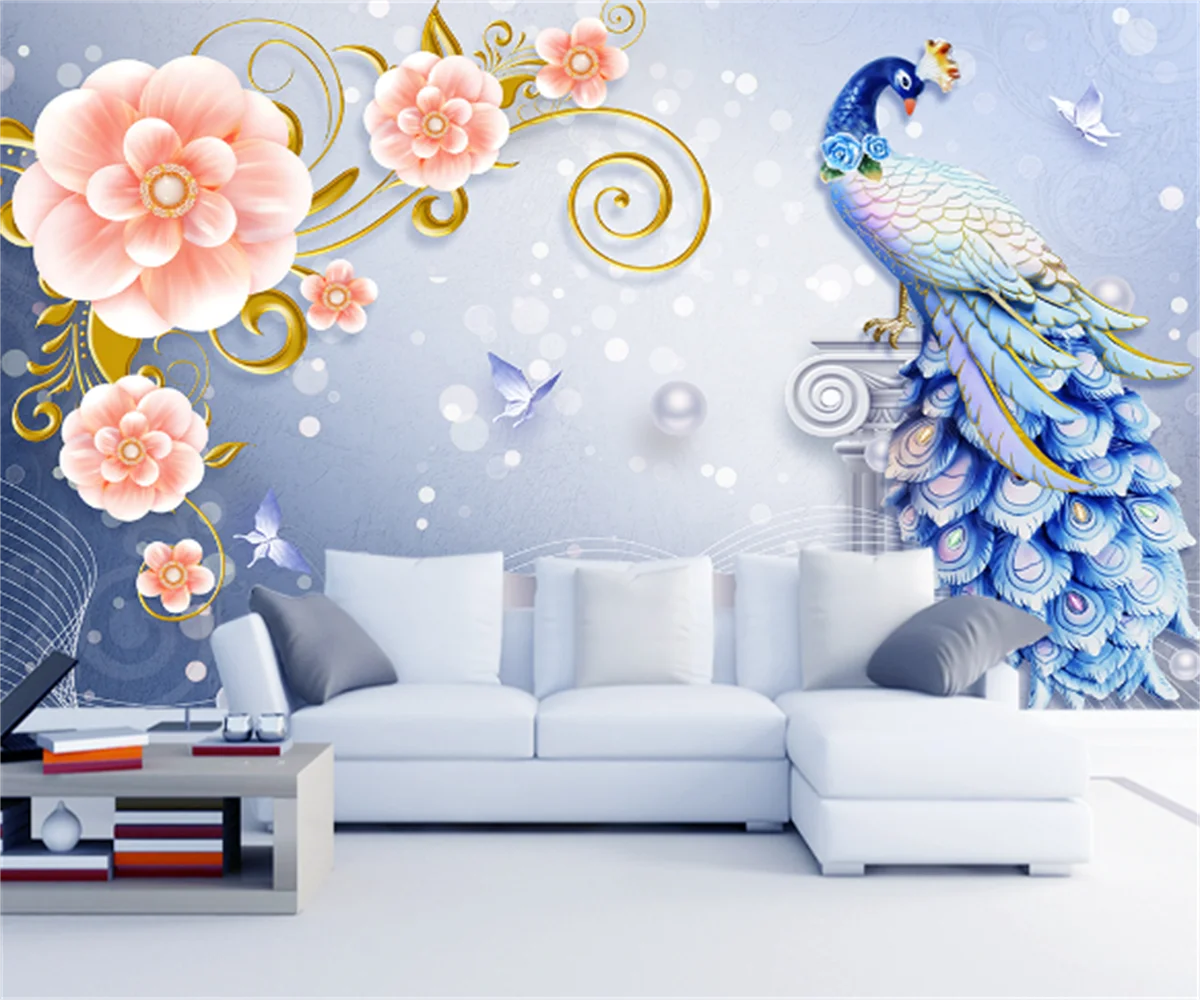 

3D-наклейки на стену под заказ, рисование на холсте, в любом размере, рельефное трехмерное, с изображением павлина, ювелирных изделий, магноли...
