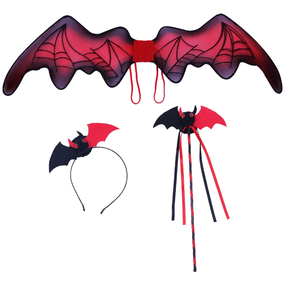 

1 Set Halloween Bat Wing Halloween Masquerade Headband Cosplay Bat Stick Set Fancy Dress Props