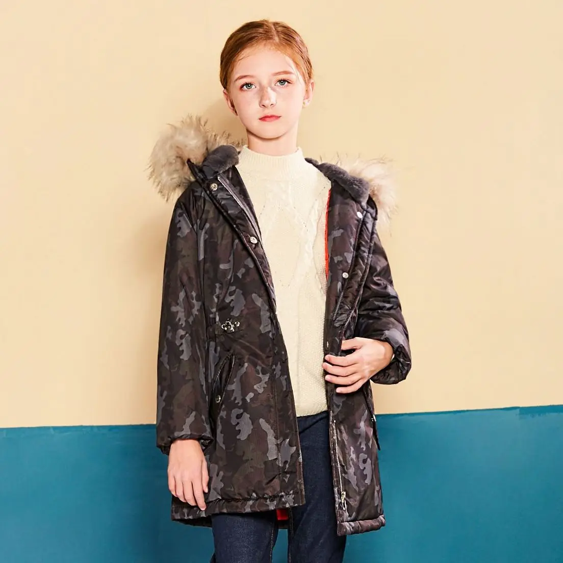 

Maoo Garden Girls Winter Coats Heavyweight Waterproof Jacket Mid-Length Fur Hooded Parka