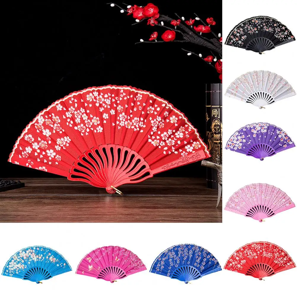 

Handheld Fan Hook Design Smooth Opening/Closing Art Craft Stage Performance Printed Floral Folding Hand Fan Party Supplies